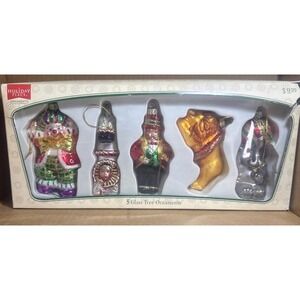 VINTAGE Holiday Place 6 Christmas Glass Ornaments Santa Snowman Longs Drugs NEW